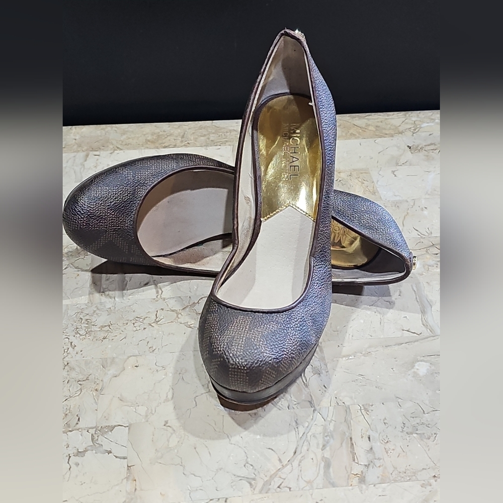 Michael Kors Hamilton MK Padlock Pumps Black Brown Platform Size 5 - Picture 7 of 12